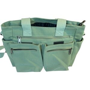 Green Tote Bag with Multiple Pockets